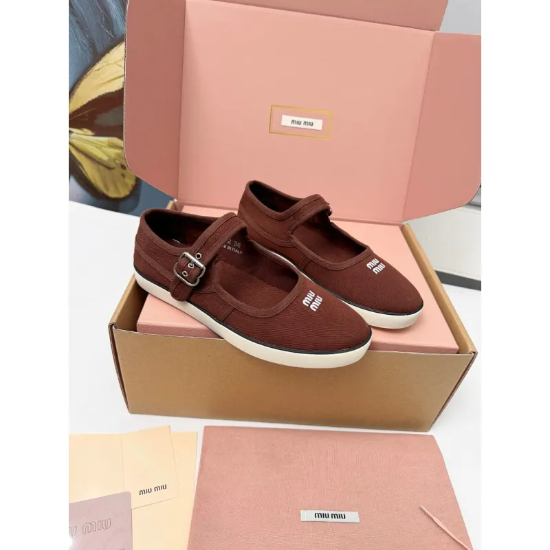 Miu Miu Womens Retro Calfskin Leather Ballet Flats #A66074