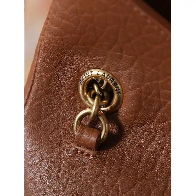 YSL 841702 LE Envelope Brown Lambskin Chain Shoulder Crossbody Clutch Handbag #A65993