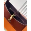 YSL Cléo 5 à 7 Glossy Croc Embossed Leather Underarm Bag Gold Logo Handbag #A65969