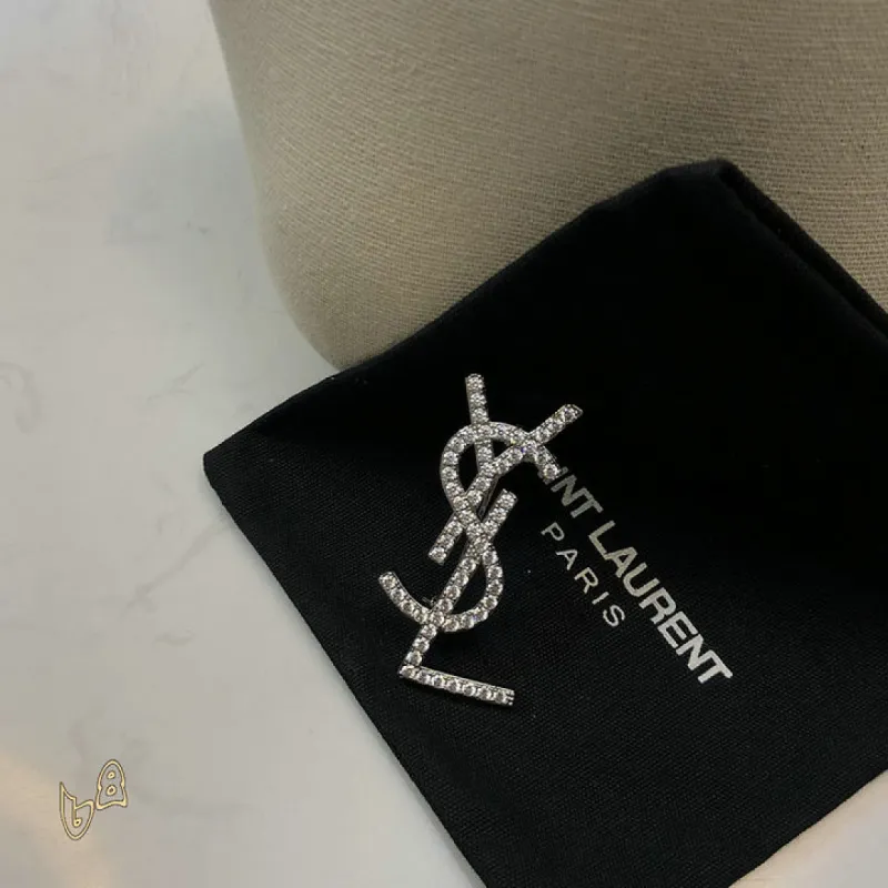 Saint Laurent YSL Logo Monogram Designer Brooch Pin #A65947 Saint Laurent YSL Logo Monogram Designer Brooch Pin #A65947