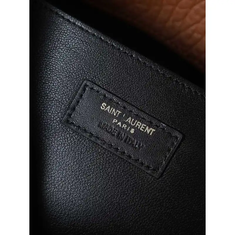 YSL 841702 LE Envelope Brown Lambskin Chain Shoulder Crossbody Clutch Handbag #A65993
