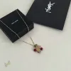 Saint Laurent Gold Cherry Pendant Necklace Designer Leaf Charm Women Jewelry #A65949 Saint Laurent Gold Cherry Pendant Necklace Designer Leaf Charm Women Jewelry #A65949