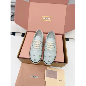 Miu Miu Womens Rhinestone Embroidered Canvas Sneakers #A66083