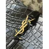 YSL Cléo 5 à 7 Glossy Croc Embossed Leather Underarm Bag Gold Logo Handbag #A65969