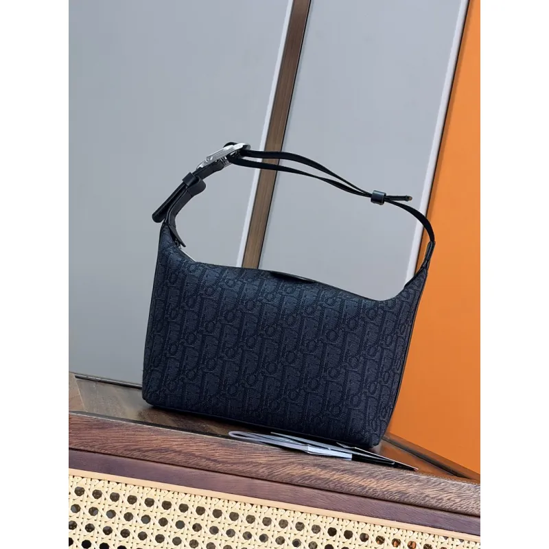 Dior Jett Oblique Jacquard Shoulder Bag CD Logo Adjustable Strap Mini Handbag #A65967 Dior Jett Oblique Jacquard Shoulder Bag CD Logo Adjustable Strap Mini Handbag #A65967