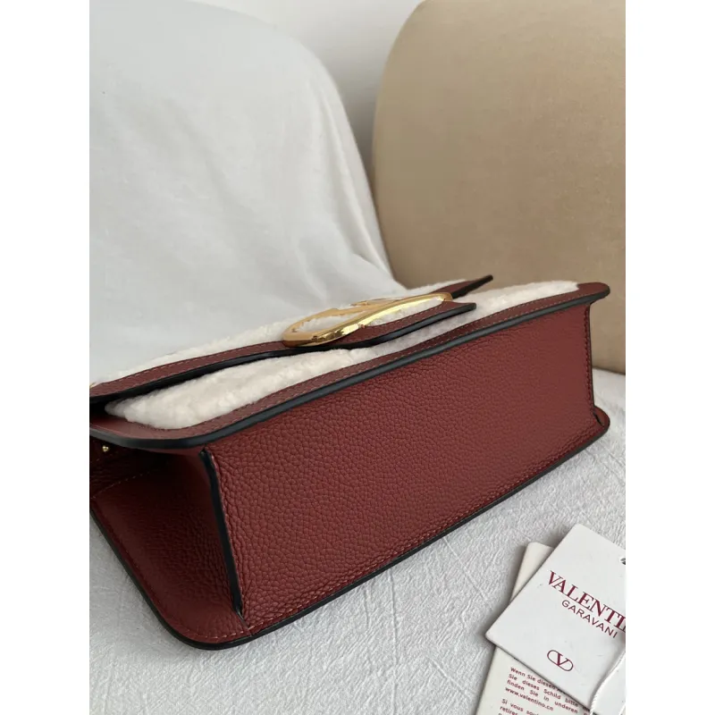 valentino MINI LOC Shearling & Leather Crossbody Bag 20×11×5cm #A65017