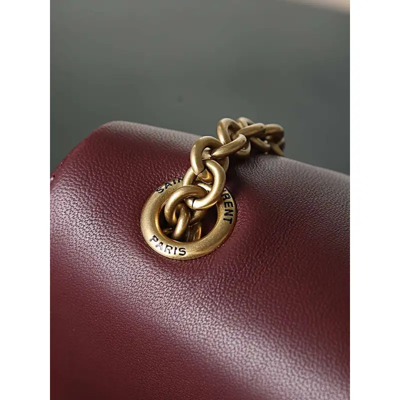 YSL 841702 LE Envelope Burgundy Lambskin Chain Shoulder Crossbody Evening Clutch Handbag #A65994