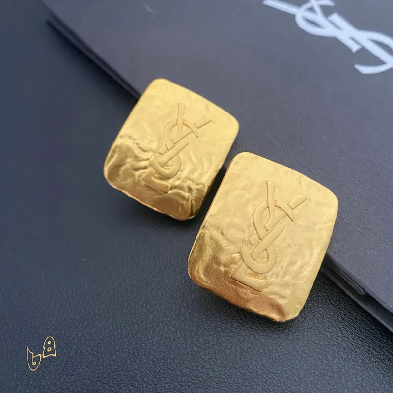 Saint Laurent Matte Gold Square Cassandre Logo Stud Earrings Designer Women Jewelry #A65953 Saint Laurent Matte Gold Square Cassandre Logo Stud Earrings Designer Women Jewelry #A65953