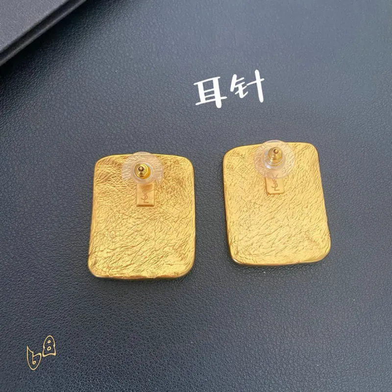 Saint Laurent Matte Gold Square Cassandre Logo Stud Earrings Designer Women Jewelry #A65953 Saint Laurent Matte Gold Square Cassandre Logo Stud Earrings Designer Women Jewelry #A65953