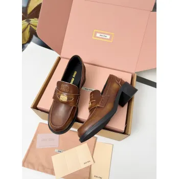 Miu Miu Womens Glossy Leather Chunky Heel Loafers #A66084