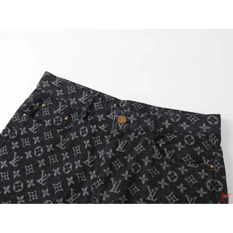Louis Vuitton Black Denim Print Shorts #A52983 Louis Vuitton Black Denim Print Shorts #A52983