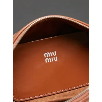 Miu Miu 5NE029 Glazed Leather Bow Barrel Shoulder Bag Embossed Logo Handbag #A65965