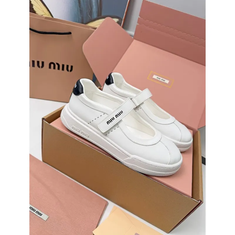 Miu Miu Womens Soft Leather Mary Jane Sneakers #A66068 Miu Miu Womens Soft Leather Mary Jane Sneakers #A66068