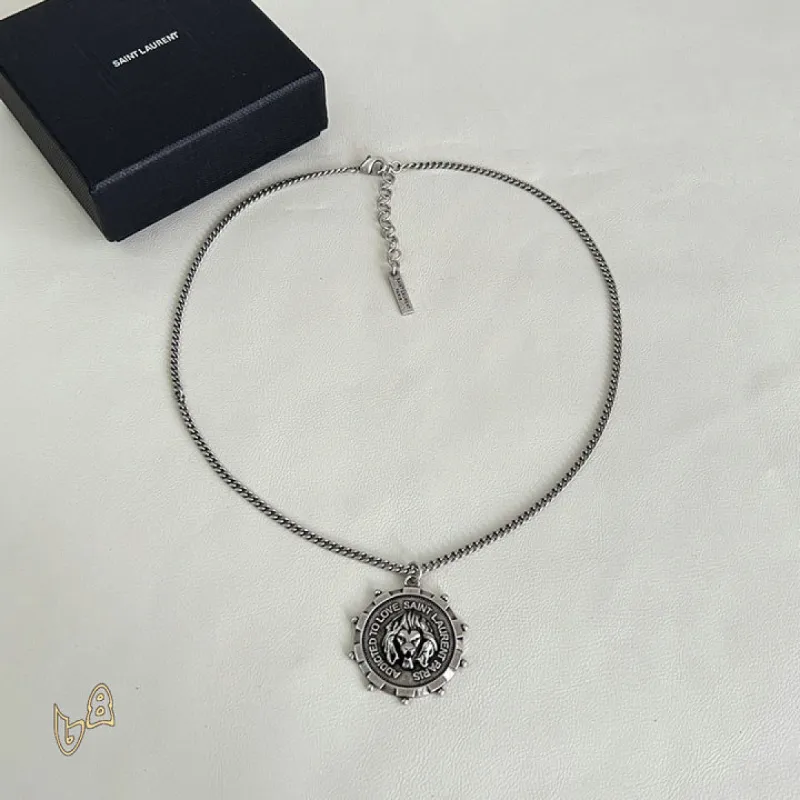 Saint Laurent Vintage Coin Pendant Necklace Anchor & Portrait Medallion Gold Silver Designer Jewelry #A65950 Saint Laurent Vintage Coin Pendant Necklace Anchor & Portrait Medallion Gold Silver Designer Jewelry #A65950