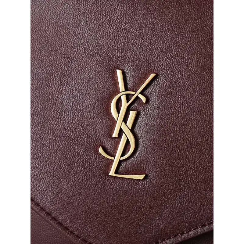 YSL 841702 LE Envelope Burgundy Lambskin Chain Shoulder Crossbody Evening Clutch Handbag #A65994