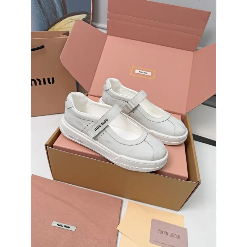 Miu Miu Womens Soft Leather Mary Jane Sneakers #A66070