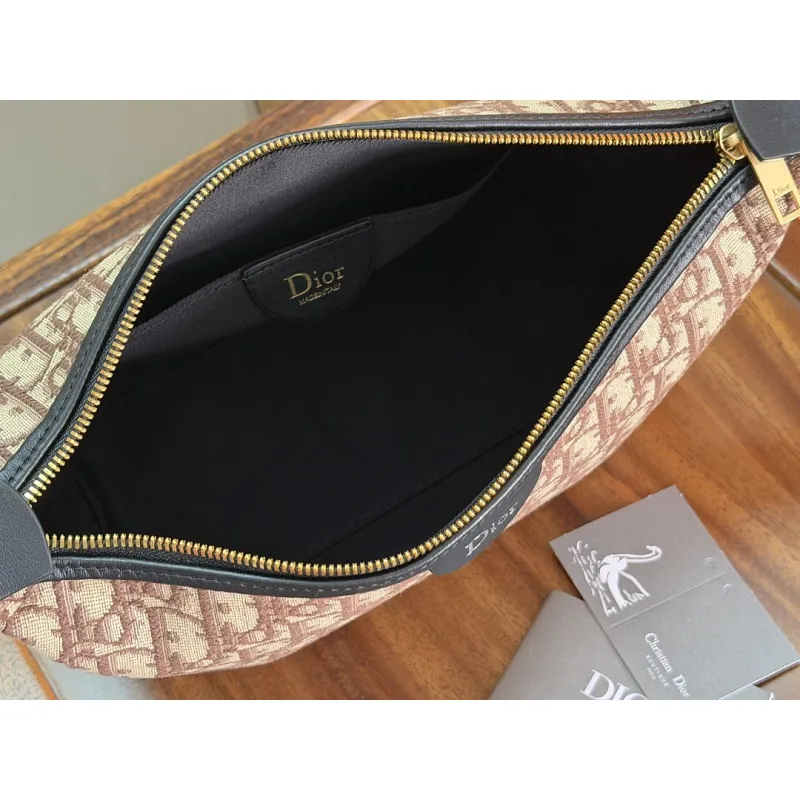 Dior Jett Vintage Oblique Jacquard Shoulder Bag Gold CD Buckle Mini Underarm Handbag #A65968