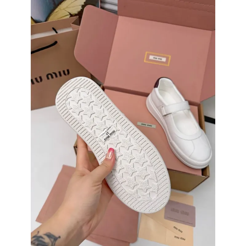 Miu Miu Womens Soft Leather Mary Jane Sneakers #A66067