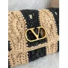 valentino 22116 Garavani Devain Black Beige Striped Raffia Shoulder Crossbody Handbag #A65998 valentino 22116 Garavani Devain Black Beige Striped Raffia Shoulder Crossbody Handbag #A65998