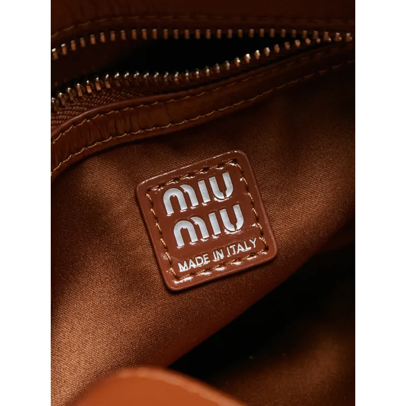 Miu Miu 5BA327 Glazed Leather Vintage Satchel Bag Removable Strap Top Handle Handbag #A65966 Miu Miu 5BA327 Glazed Leather Vintage Satchel Bag Removable Strap Top Handle Handbag #A65966