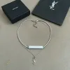 Saint Laurent Cassandre Logo Double Layer Pendant Necklace Gold Silver Designer Women Jewelry #A65951