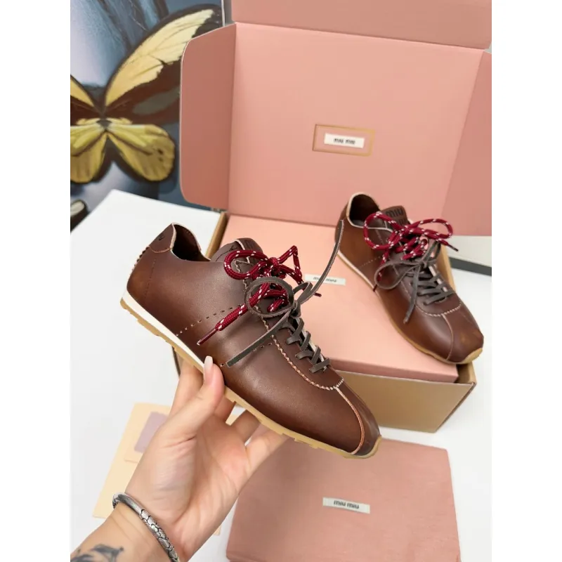 Miu Miu Womens Retro Calfskin Leather Ballet Flats #A66071 Miu Miu Womens Retro Calfskin Leather Ballet Flats #A66071