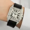 Cartier Santos Diamond Automatic Black Leather Watch 41mm #A65833