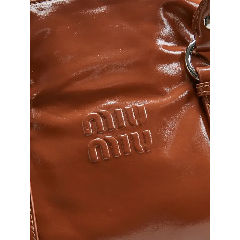 Miu Miu 5BA327 Glazed Leather Vintage Satchel Bag Removable Strap Top Handle Handbag #A65966 Miu Miu 5BA327 Glazed Leather Vintage Satchel Bag Removable Strap Top Handle Handbag #A65966