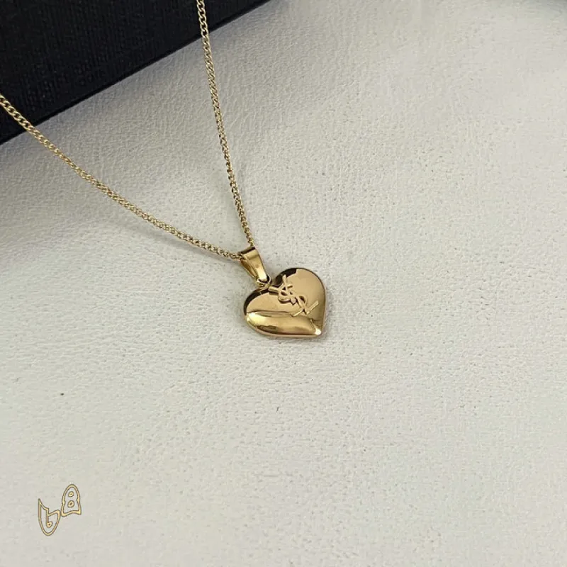 Saint Laurent Solid Heart Pendant Gold Thin Chain Choker Necklace Women Designer Jewelry #A65952 Saint Laurent Solid Heart Pendant Gold Thin Chain Choker Necklace Women Designer Jewelry #A65952