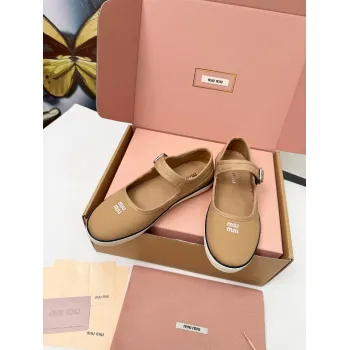 Miu Miu Womens Retro Calfskin Leather Ballet Flats #A66073