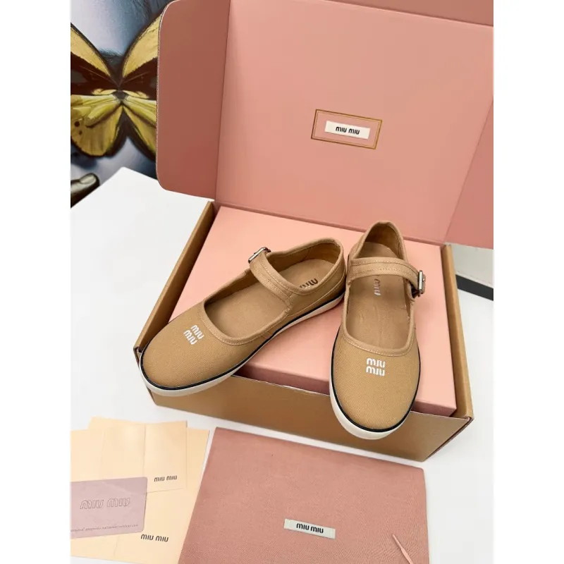 Miu Miu Womens Retro Calfskin Leather Ballet Flats #A66073