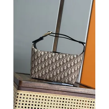 Dior Jett Vintage Oblique Jacquard Shoulder Bag Gold CD Buckle Mini Underarm Handbag #A65968