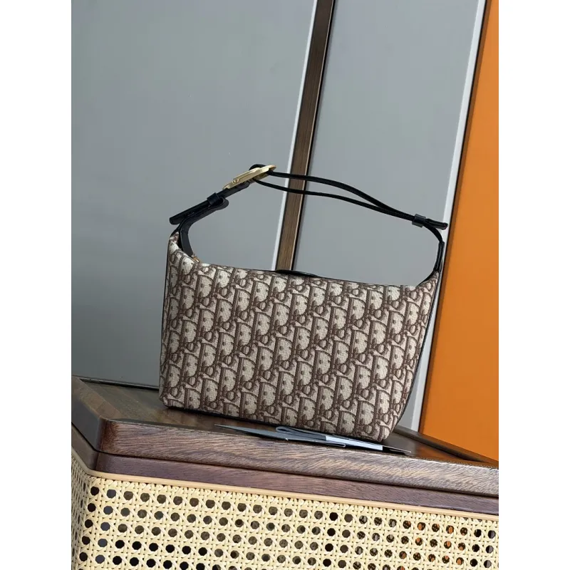 Dior Jett Vintage Oblique Jacquard Shoulder Bag Gold CD Buckle Mini Underarm Handbag #A65968