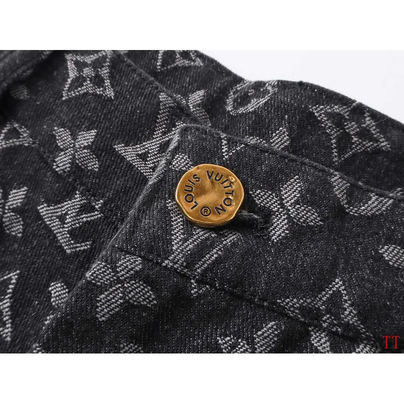 Louis Vuitton Black Denim Print Shorts #A52983 Louis Vuitton Black Denim Print Shorts #A52983