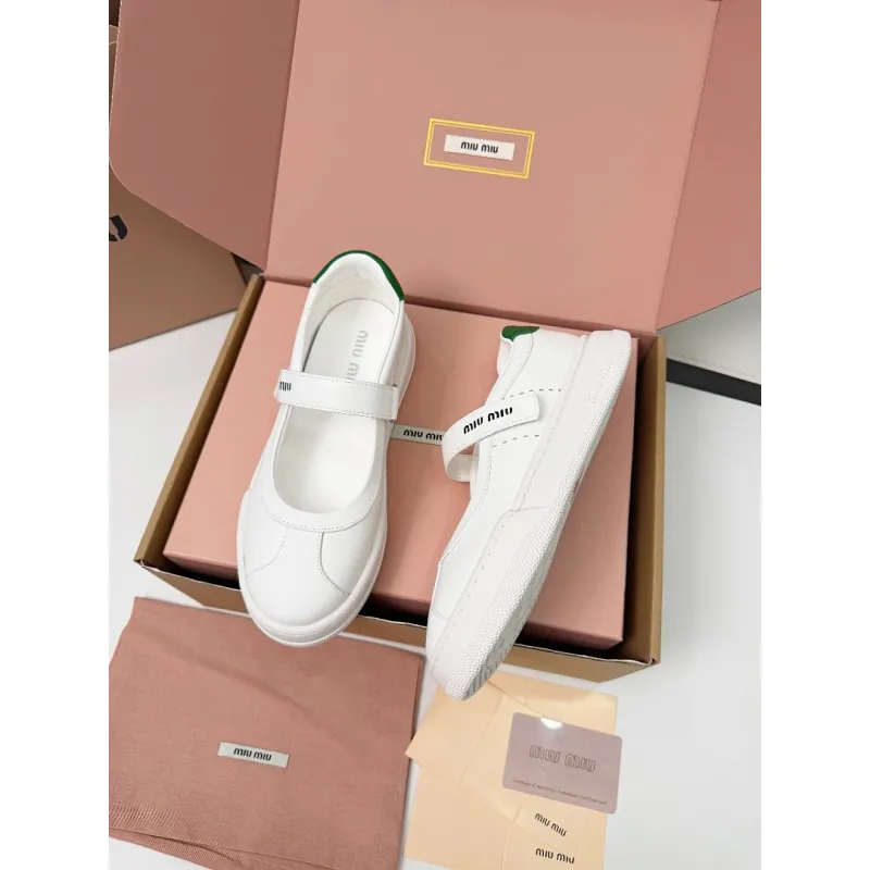 Miu Miu Womens Soft Leather Mary Jane Sneakers #A66065