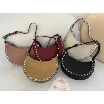 valentino Rockstud Grainy Leather Mini Hobo Shoulder Bag 20×12×4cm #A65018