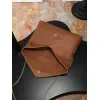 YSL 841702 LE Envelope Brown Lambskin Chain Shoulder Crossbody Clutch Handbag #A65993