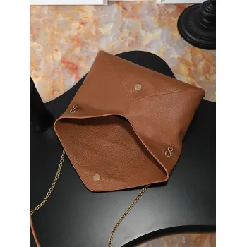 YSL 841702 LE Envelope Brown Lambskin Chain Shoulder Crossbody Clutch Handbag #A65993