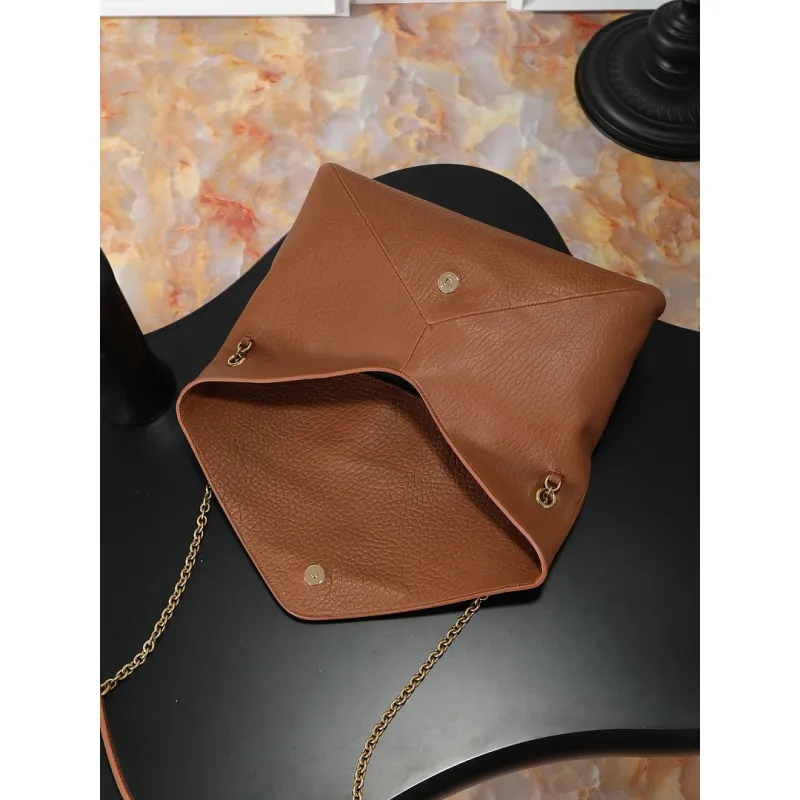 YSL 841702 LE Envelope Brown Lambskin Chain Shoulder Crossbody Clutch Handbag #A65993