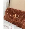 valentino 22117 26SS Faux Fur Crystal Embellished V Logo Underarm Shoulder Handbag #A65997