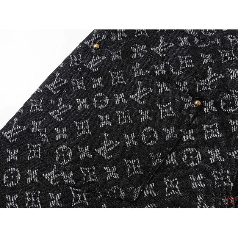 Louis Vuitton Black Denim Print Shorts #A52983 Louis Vuitton Black Denim Print Shorts #A52983