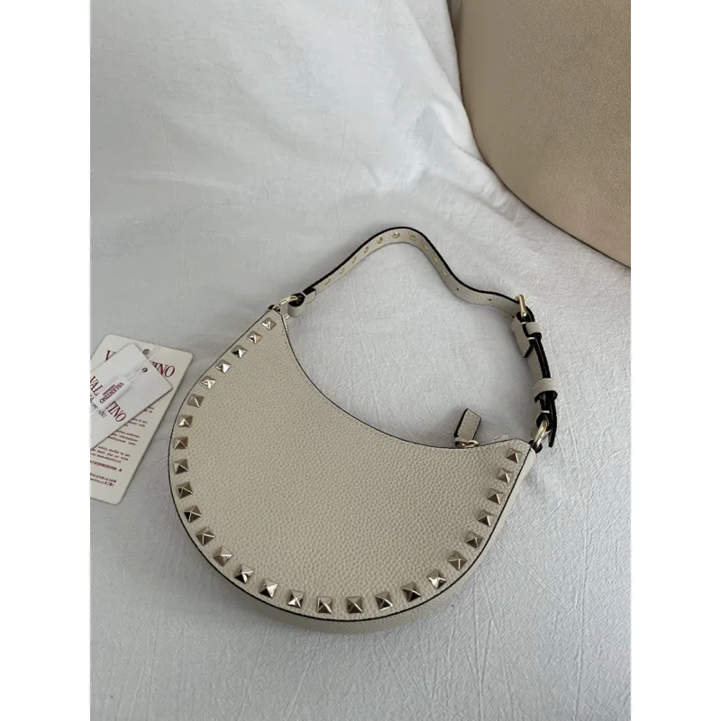 valentino Rockstud Grainy Leather Mini Hobo Shoulder Bag 20×12×4cm #A65018
