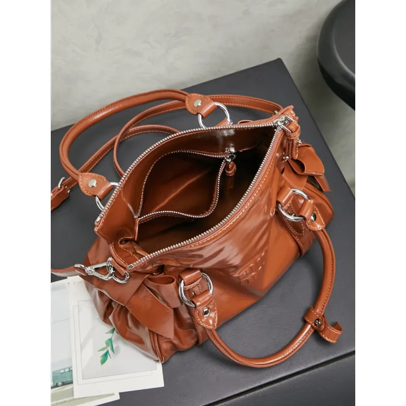 Miu Miu 5BA327 Glazed Leather Vintage Satchel Bag Removable Strap Top Handle Handbag #A65966 Miu Miu 5BA327 Glazed Leather Vintage Satchel Bag Removable Strap Top Handle Handbag #A65966