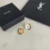 Saint Laurent White Mother Of Pearl Square Cassandre Logo Stud Earrings Gold Trim Designer Jewelry #A65954