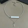 Saint Laurent Cassandre Logo Double Layer Pendant Necklace Gold Silver Designer Women Jewelry #A65951