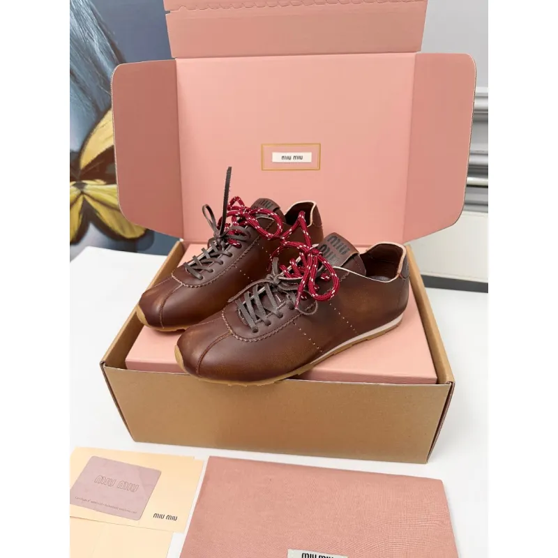 Miu Miu Womens Retro Calfskin Leather Ballet Flats #A66071 Miu Miu Womens Retro Calfskin Leather Ballet Flats #A66071