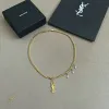 Saint Laurent Cassandre Logo Double Layer Pendant Necklace Gold Silver Designer Women Jewelry #A65951