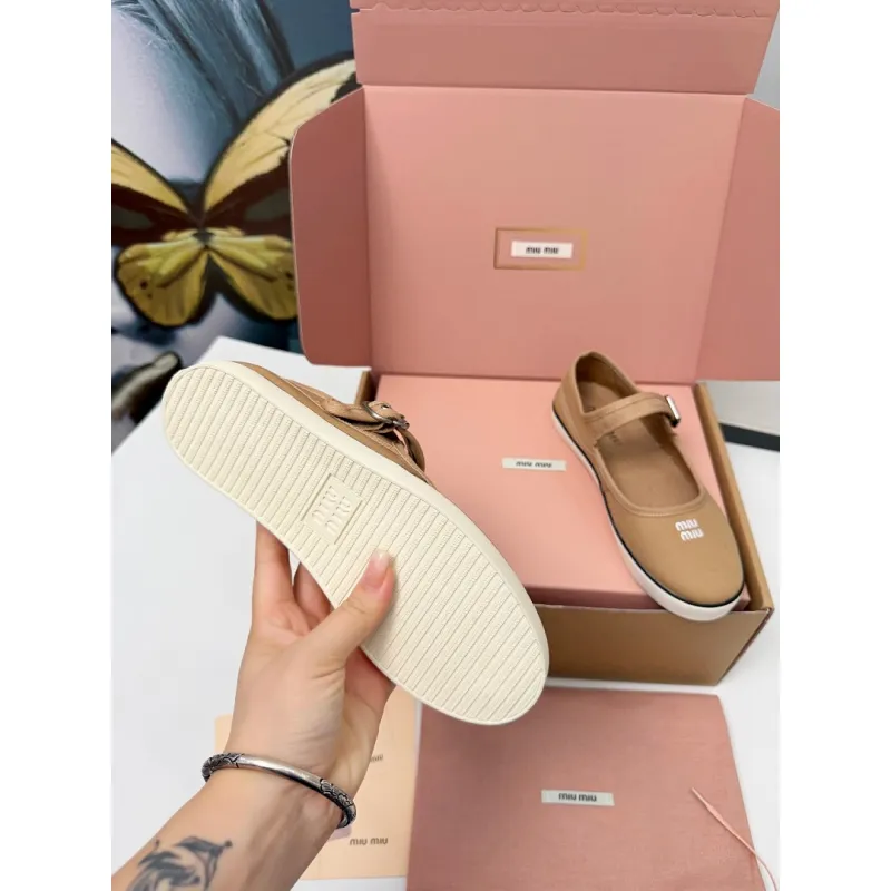 Miu Miu Womens Retro Calfskin Leather Ballet Flats #A66073