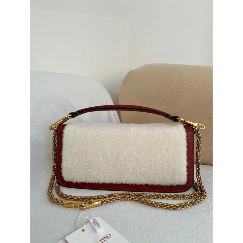 valentino MINI LOC Shearling & Leather Crossbody Bag 20×11×5cm #A65017