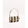 valentino 22116 Garavani Devain Black Beige Striped Raffia Shoulder Crossbody Handbag #A65998 valentino 22116 Garavani Devain Black Beige Striped Raffia Shoulder Crossbody Handbag #A65998